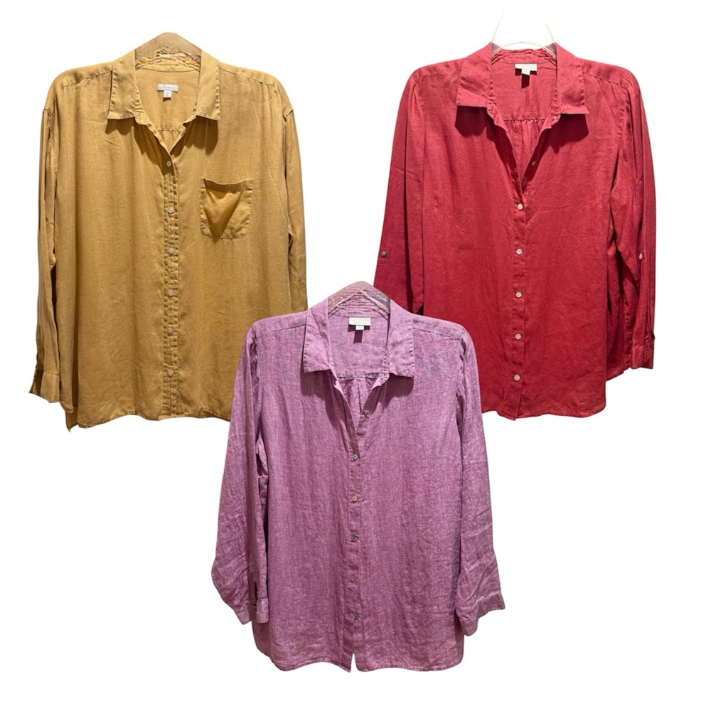 Set of Three J. Jill Button-Up Shirts - Red, Yellow, and Purple